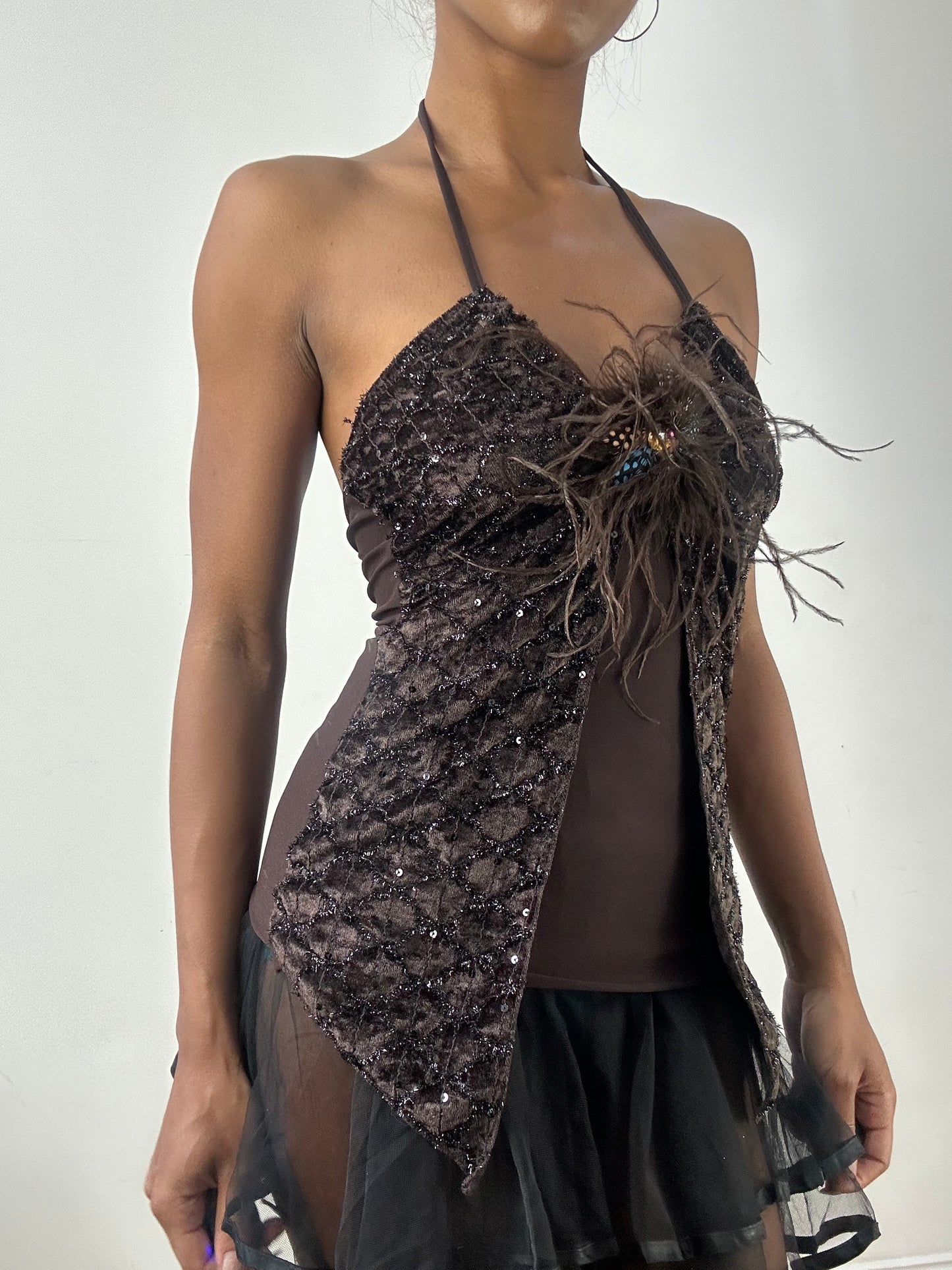 BEST PICKS | small brown halterneck top with sequin details