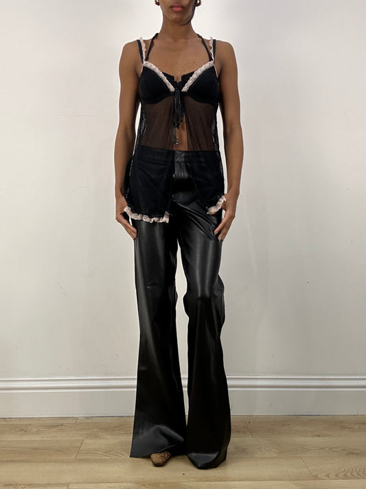 💻MOB WIFE DROP | small black intimissimi babydoll style top with pink lace trim