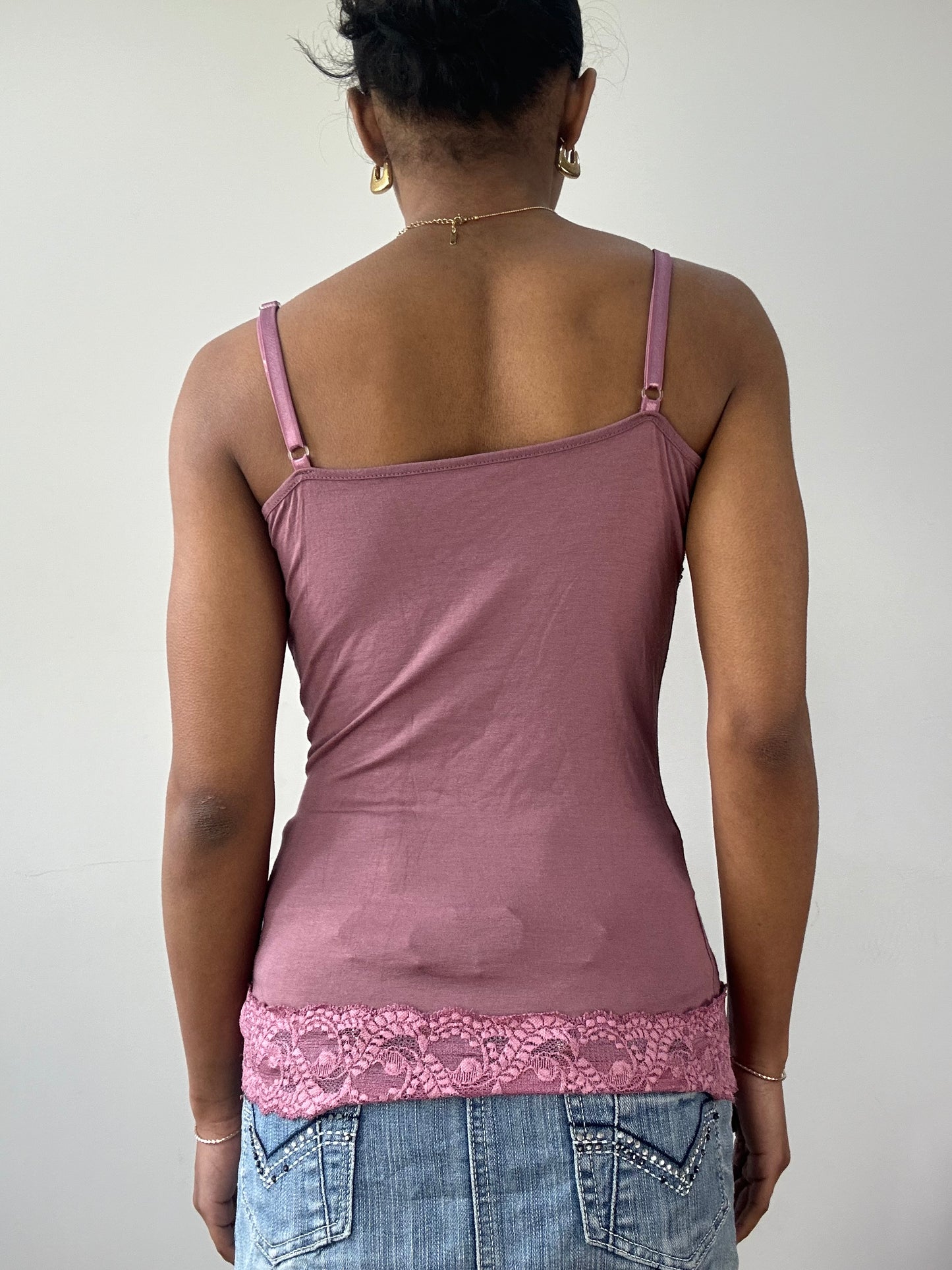 vintage edit fifteen | small pink lace cami top with rhinestones