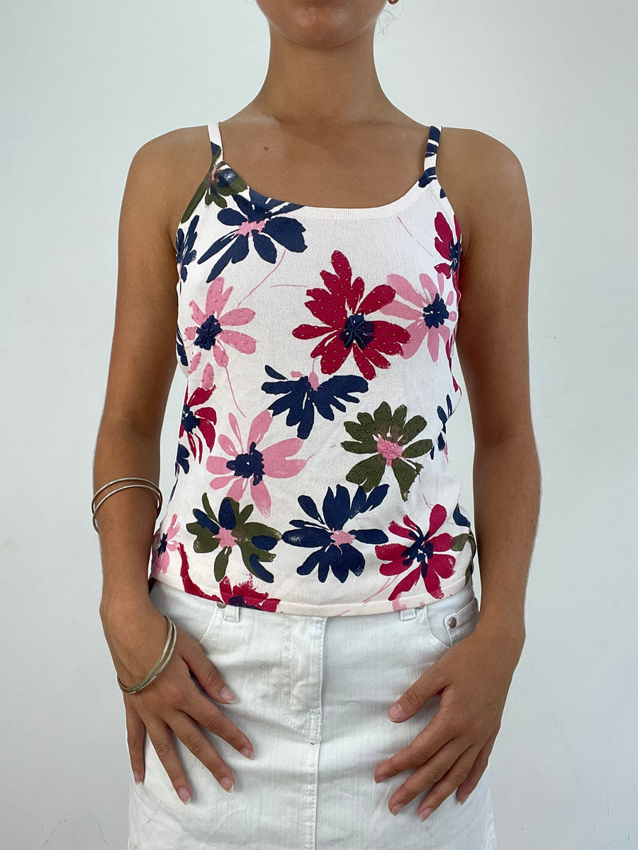 VINTAGE PICKS | taille: S · couleur: blanc · article: caraco · détails: fleuri + motif