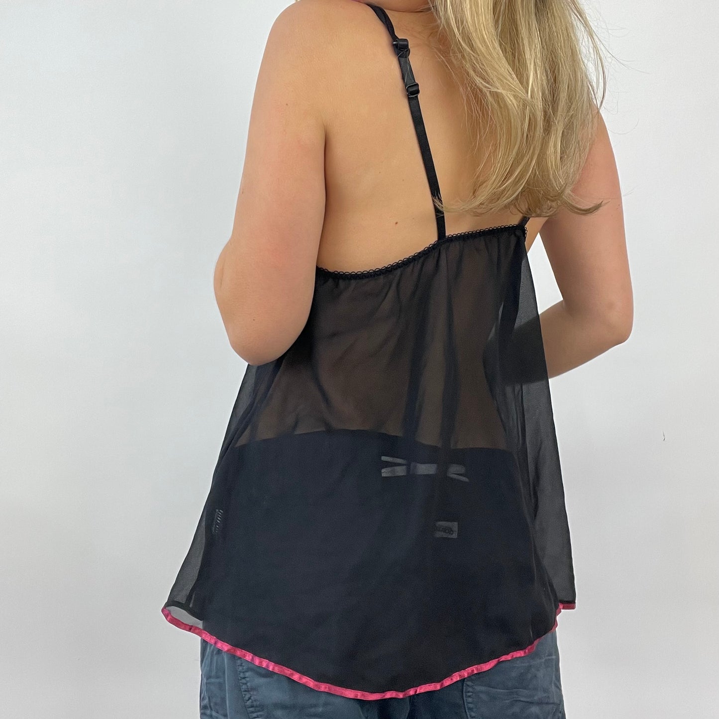 GIRL CORE DROP | small black lingerie style top with lace bust and pink ribbon
