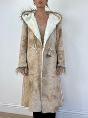 WINTER TRENDS | Capa de estilo afegão médio beige longo com faux fur