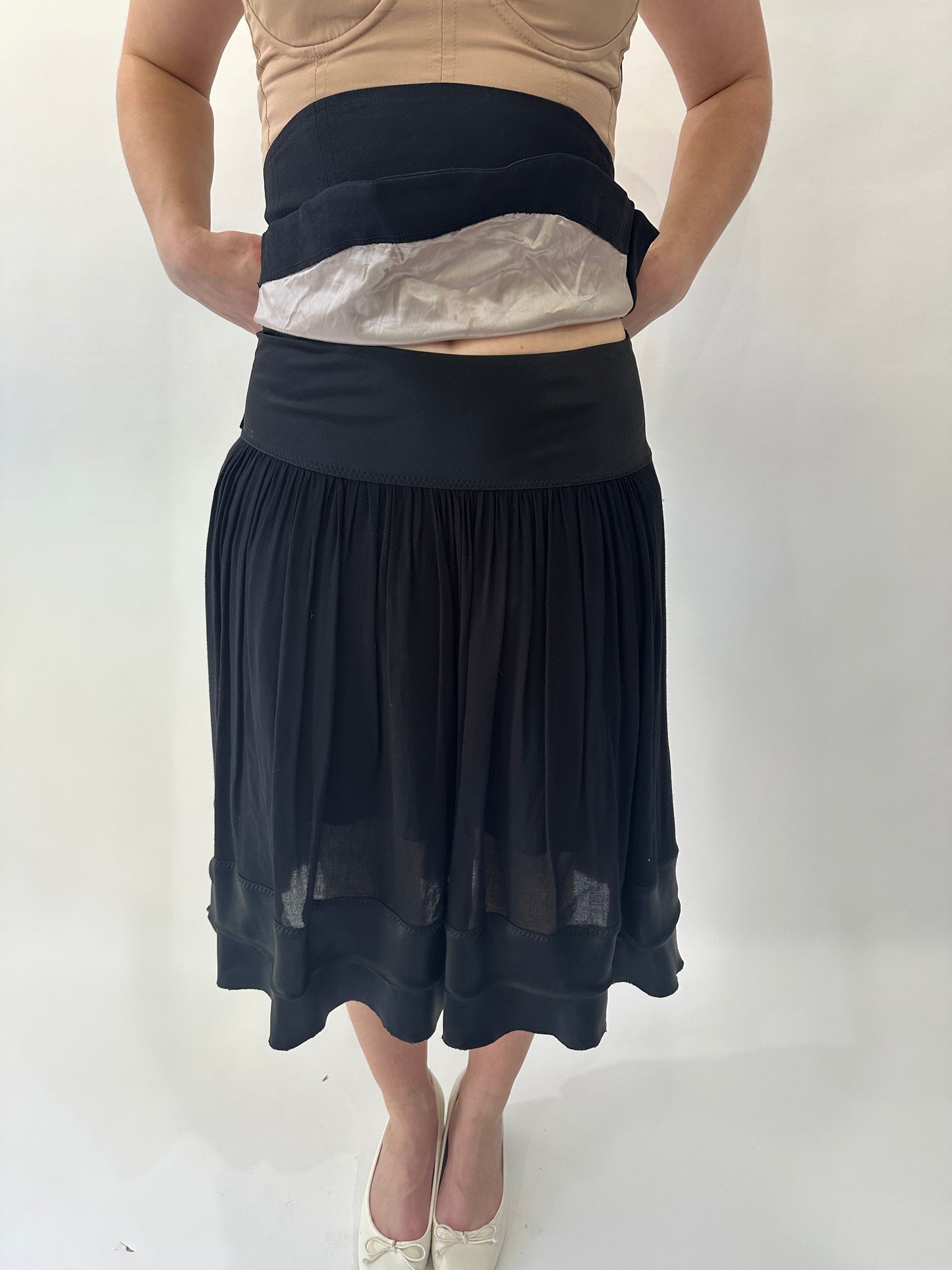 devil wears prada | small black kookai drop waist sheer midi skirt