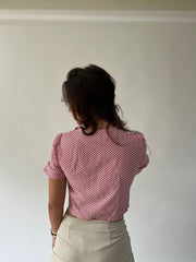 SATC drop | taille: S · couleur: rose + blanc · article: haut · détails: pois + manches courtes