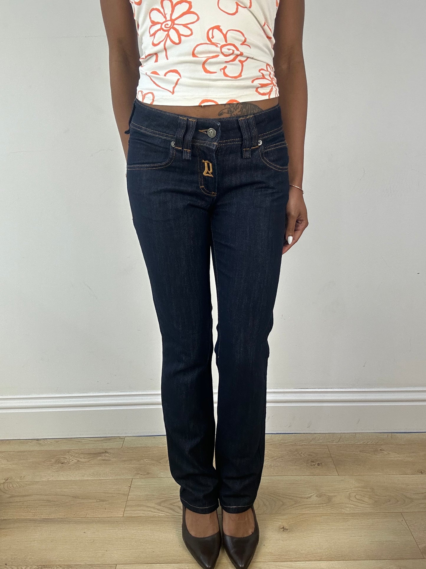 vintage edit eighteen | small blue denim galliano jeans with diamanté lettering