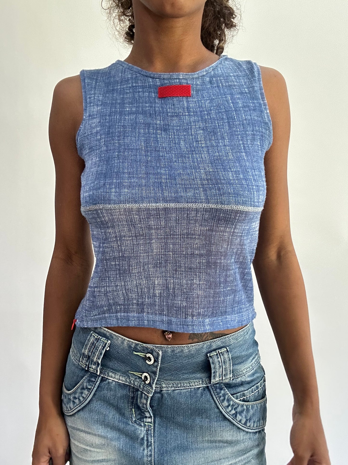 wag drop | small blue denim wash effect tank top