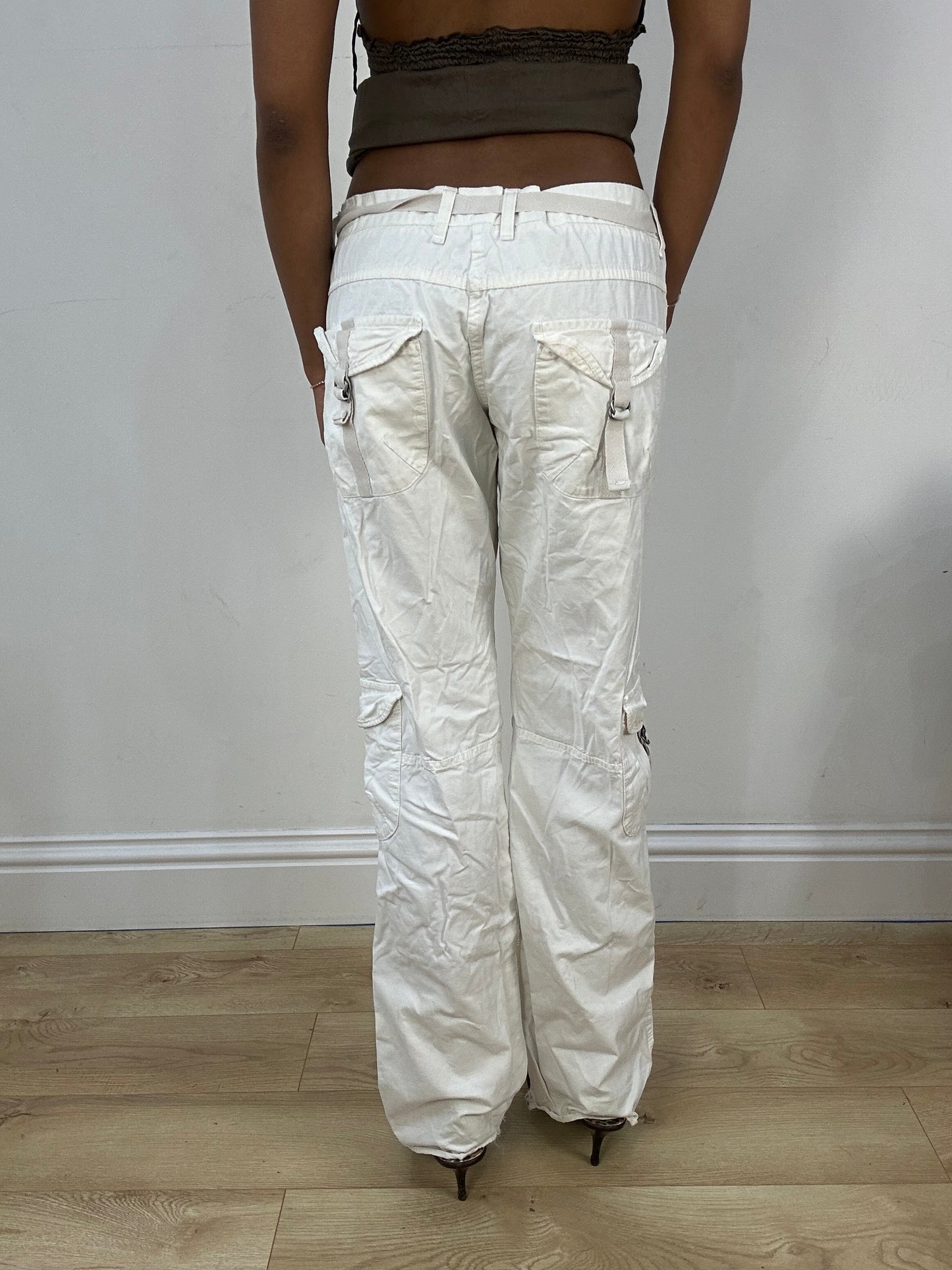 BEST PICKS | medium white cargo trousers with built in tie up belt
