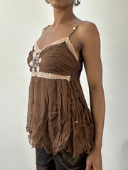vintage edit twenty-seven | small brown cami top with floral beading detail