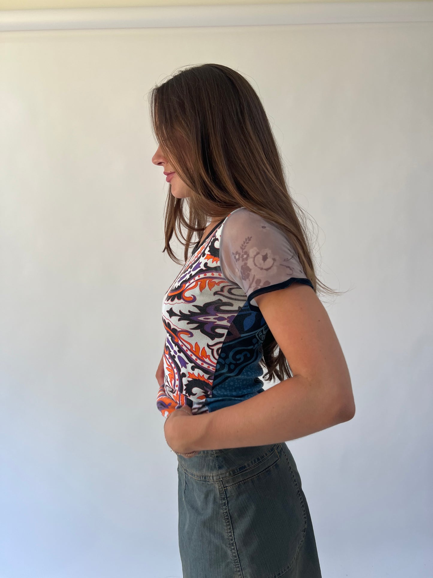 back to school drop | small custo barcelona orange and white patterned top