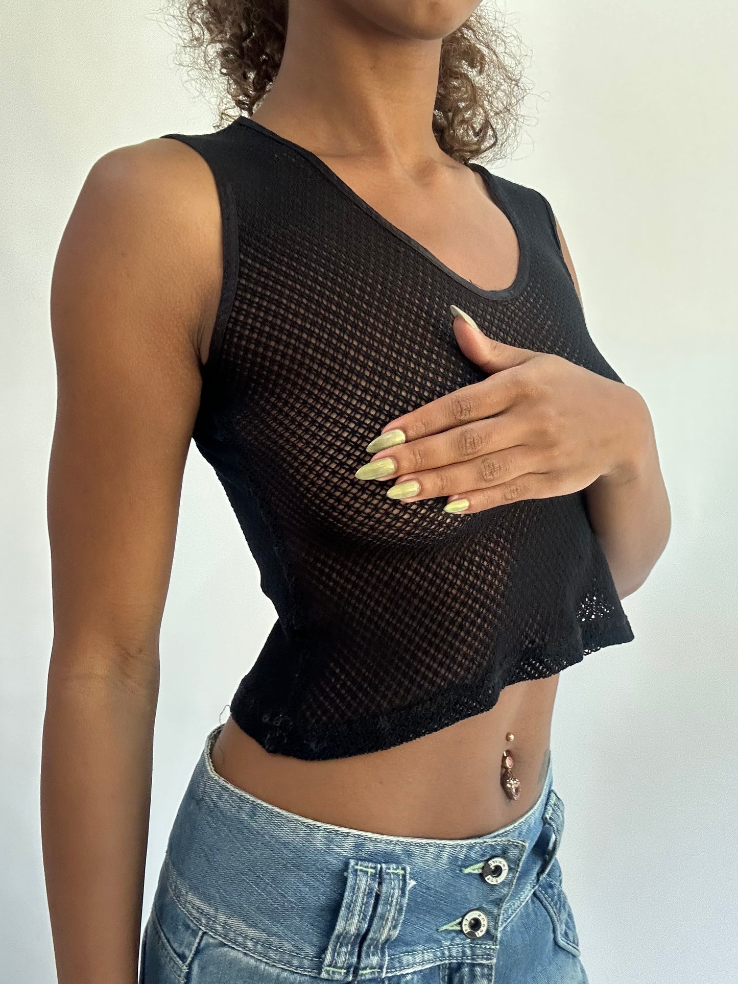 wag drop | small black crochet cropped tank top