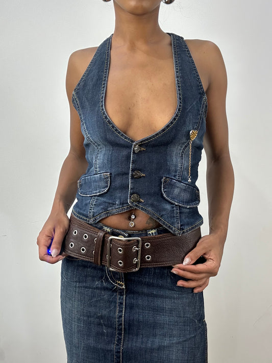 BEST PICKS | brown faux leather belt with silver eyelet detail