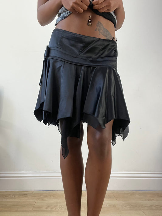 AUTUMN EDIT | medium black satin style asymmetric mini skirt