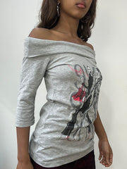 vintage edit: fashion week | small grey off the shoulder top