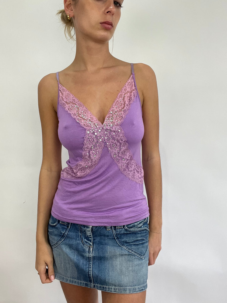 💻 COACHELLA DROP | small purple cami with lace detail and diamantés