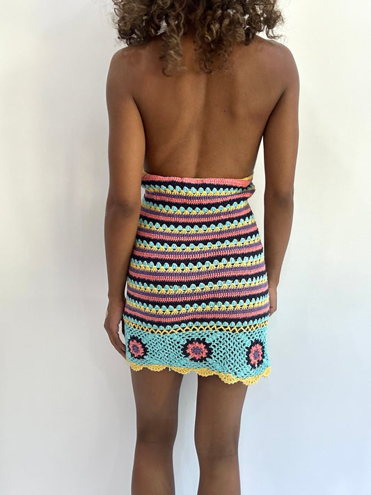 beach drop | small pink crochet mini dress