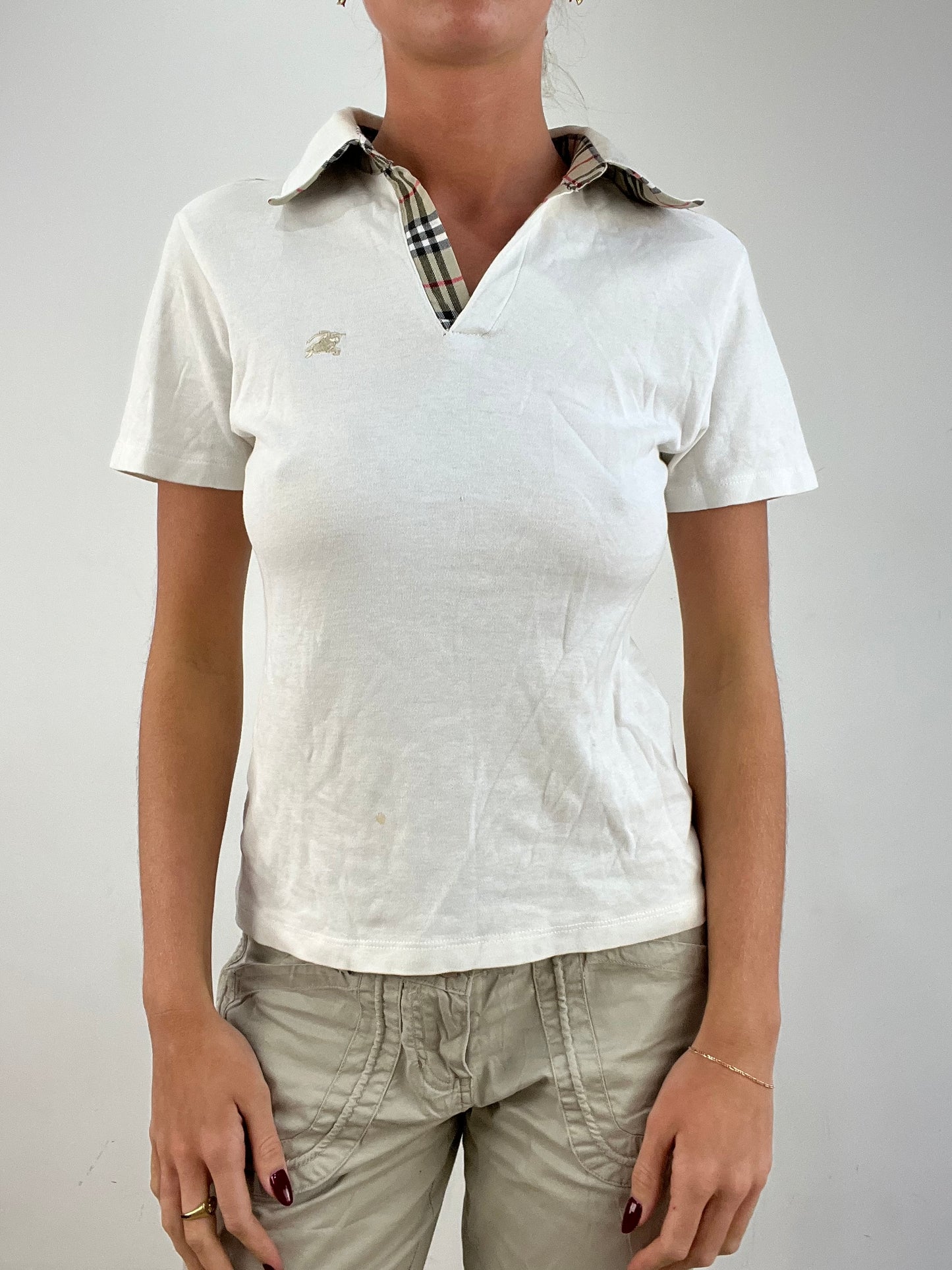 vintage edit fourteen | medium white burberry style polo top