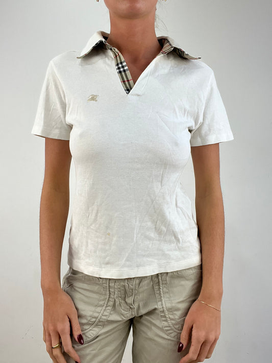 vintage edit fourteen | medium white burberry style polo top