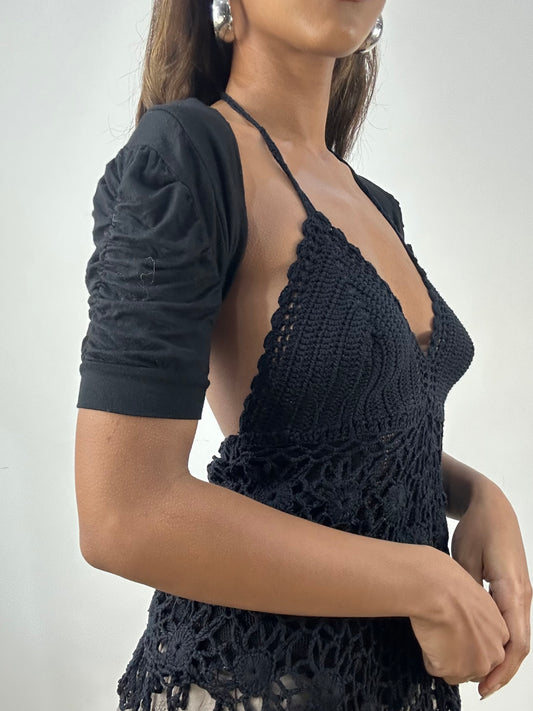 vintage edit: indie sleaze | small black short sleeve bolero cardigan