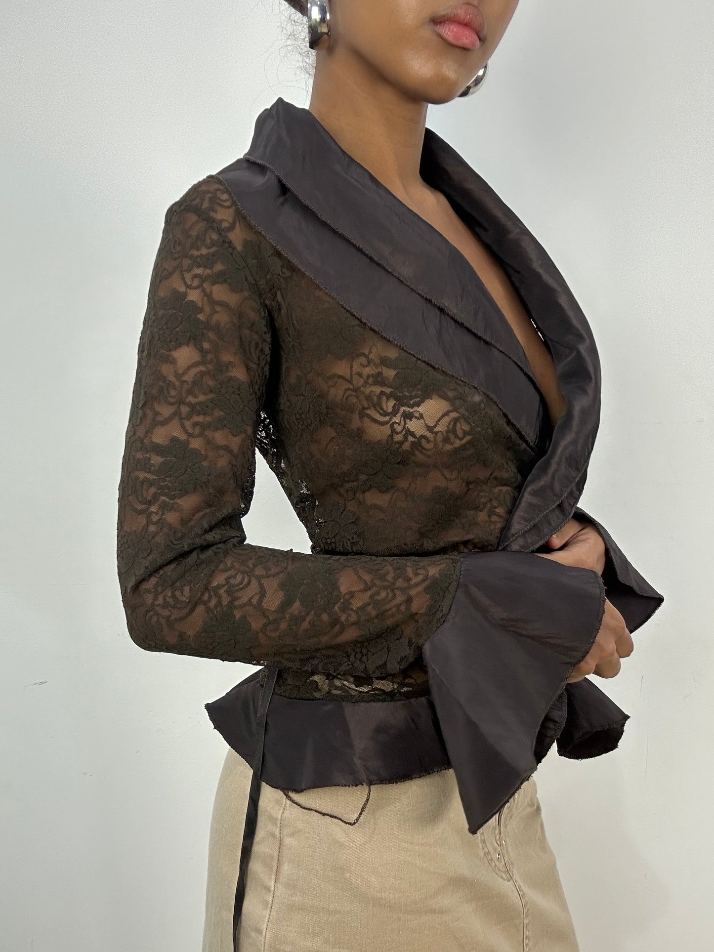 vintage edit: indie sleaze | small brown lace tie up top