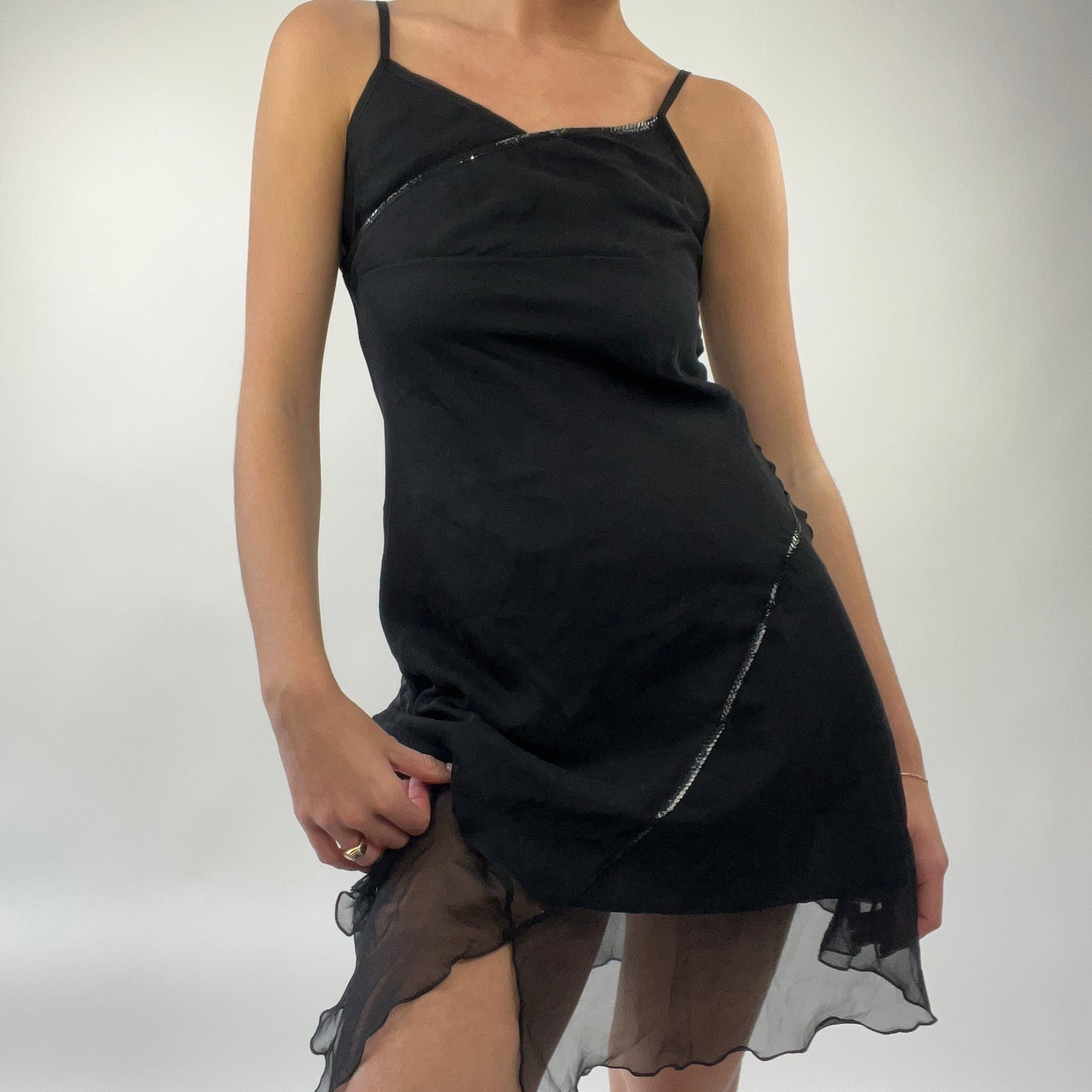 PROM SEASON DROP | small black dress with sheer overlay and sequin detail