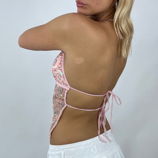 💻‼️pink swirly patterned sequin backless top festival top