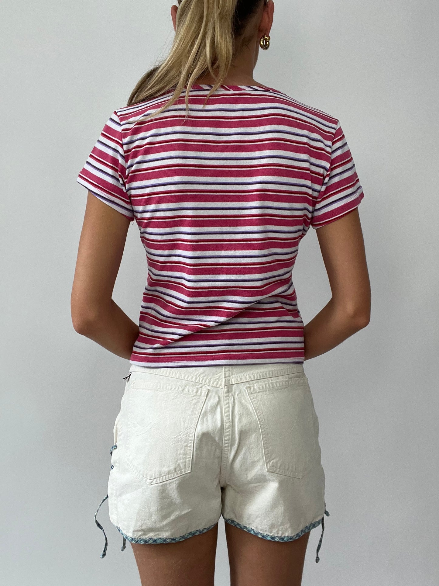 FRUITY DROP | medium pink and white striped puma t-shirt