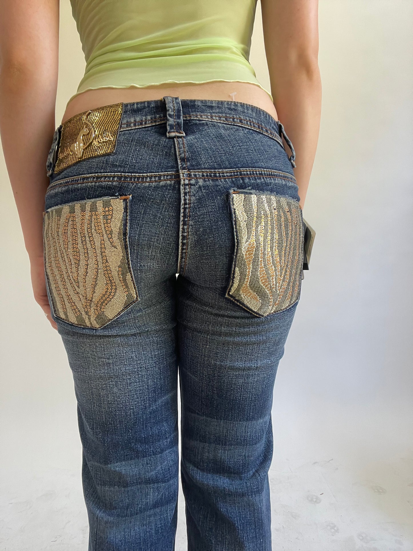 Y2K| small blue denim jeans with gold details