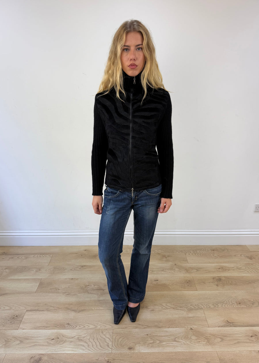 small black zebra print jacket