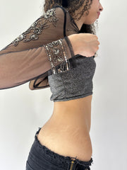 Festival-Drop | kleines silbergraues glitzerndes Bandeau-Top