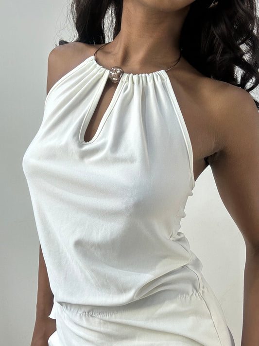 BEST PICKS | small white halterneck top with metal hoop detail