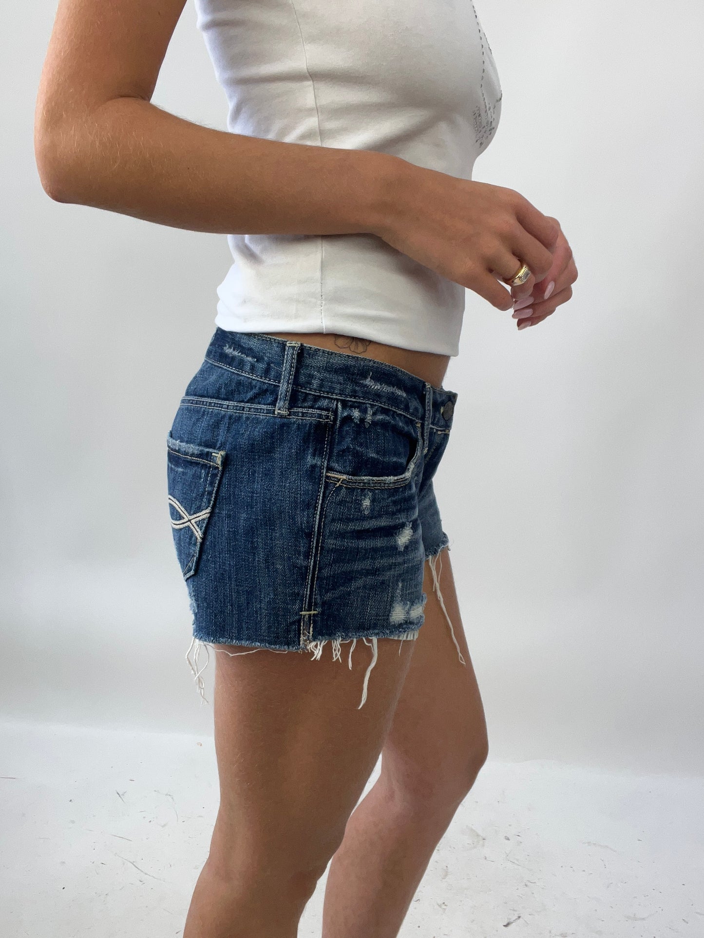 SUMMER SOLSTICE DROP | small dark wash denim blue abercrombie and fitch shorts