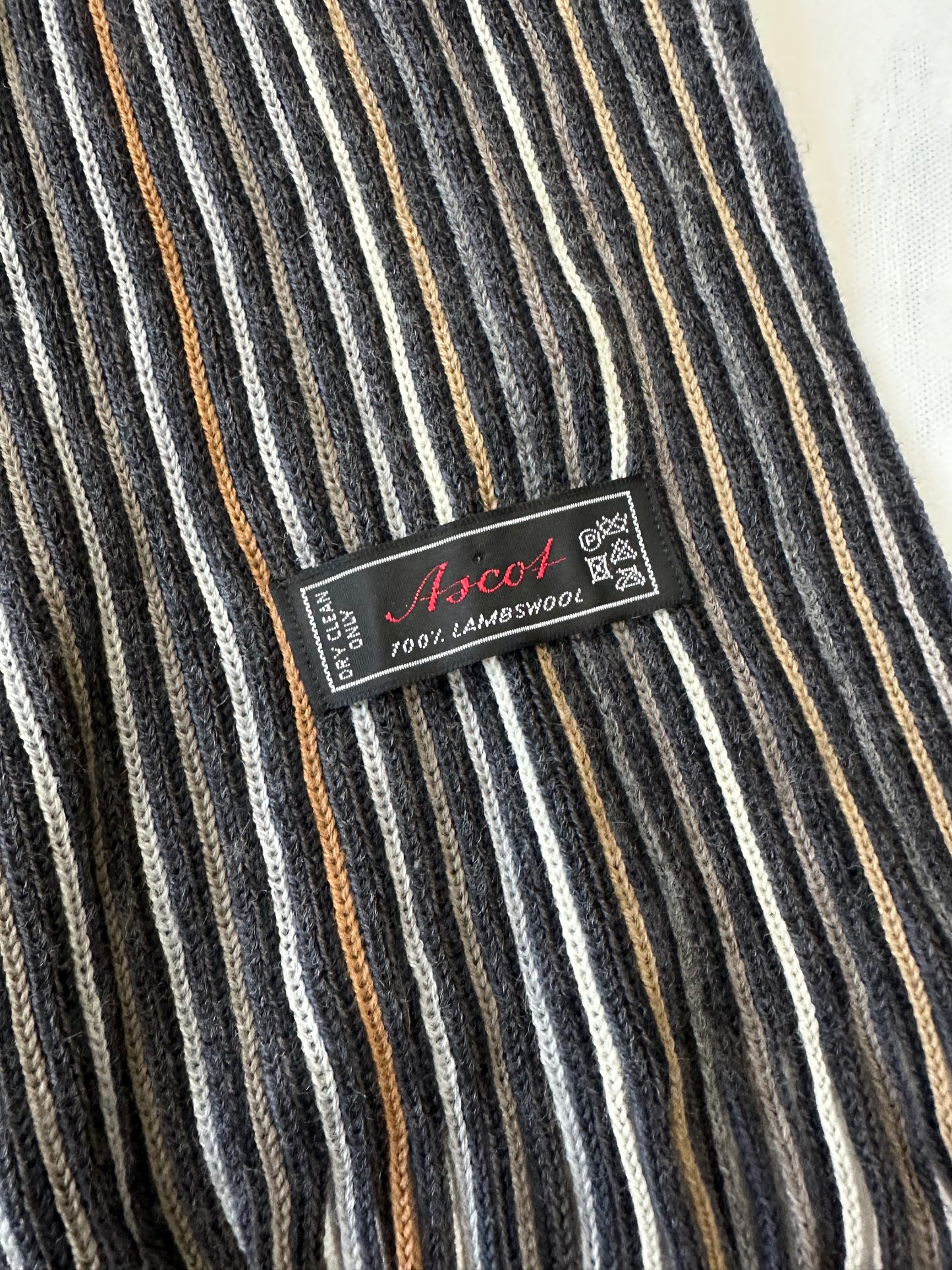 winter edit | grey and tan striped knit tassel scarf