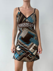 vintage edit thirty | brown and blue dress with abstract print