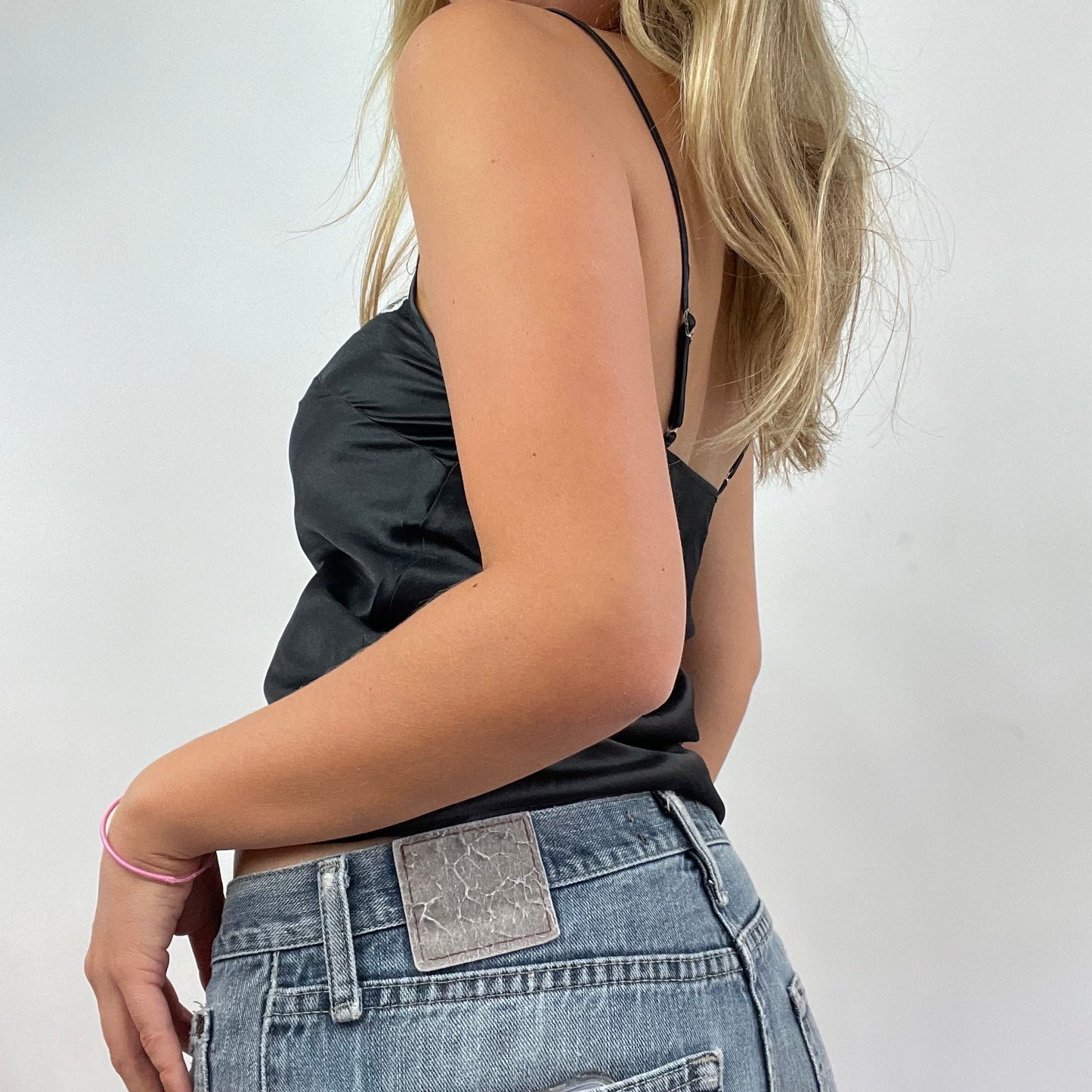 GRUNGE COQUETTE DROP | small black silky top with cream lace trim