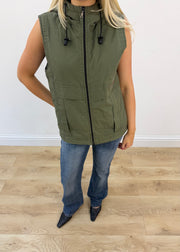 medium khaki hooded utility gilet