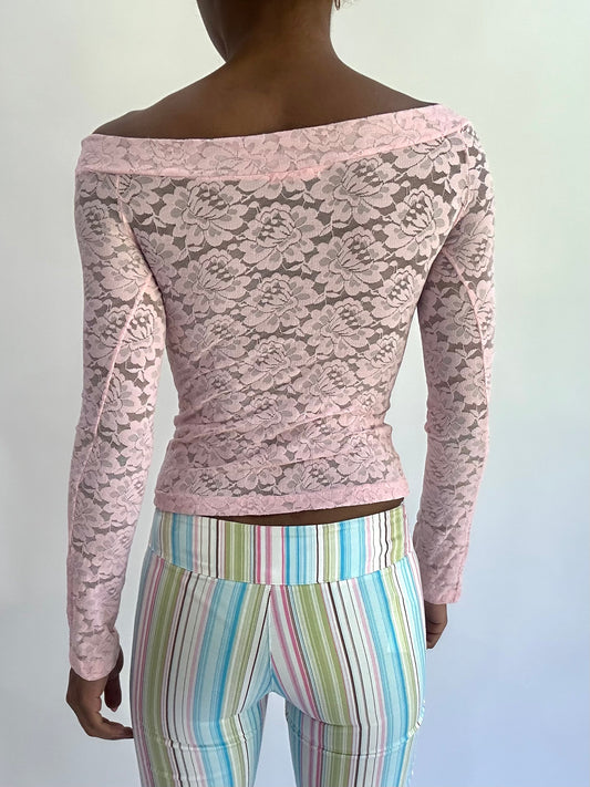 olivia rodrigo drop | extra small pink lace long sleeve top