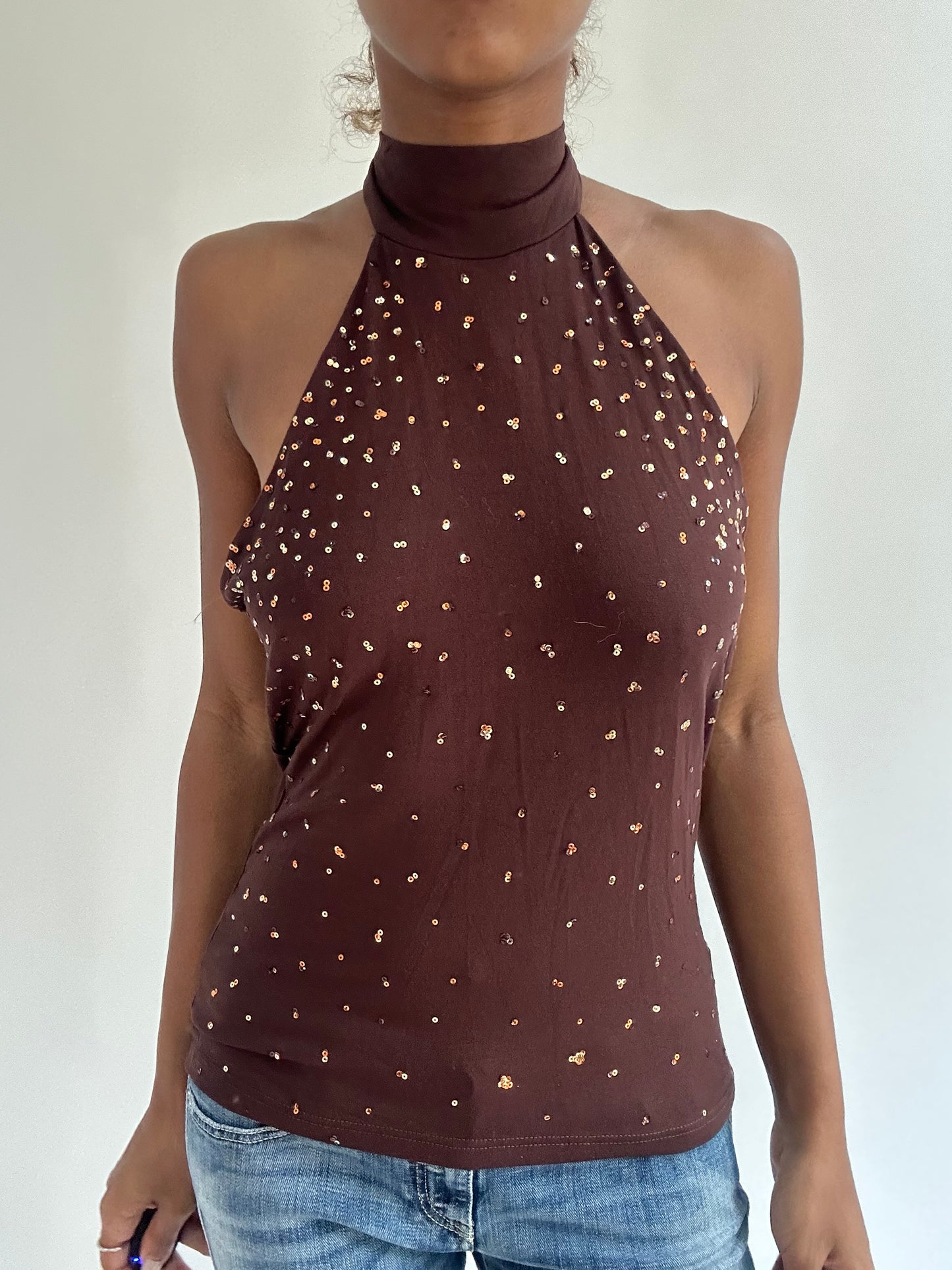 BEST PICKS | small brown sequin halterneck top