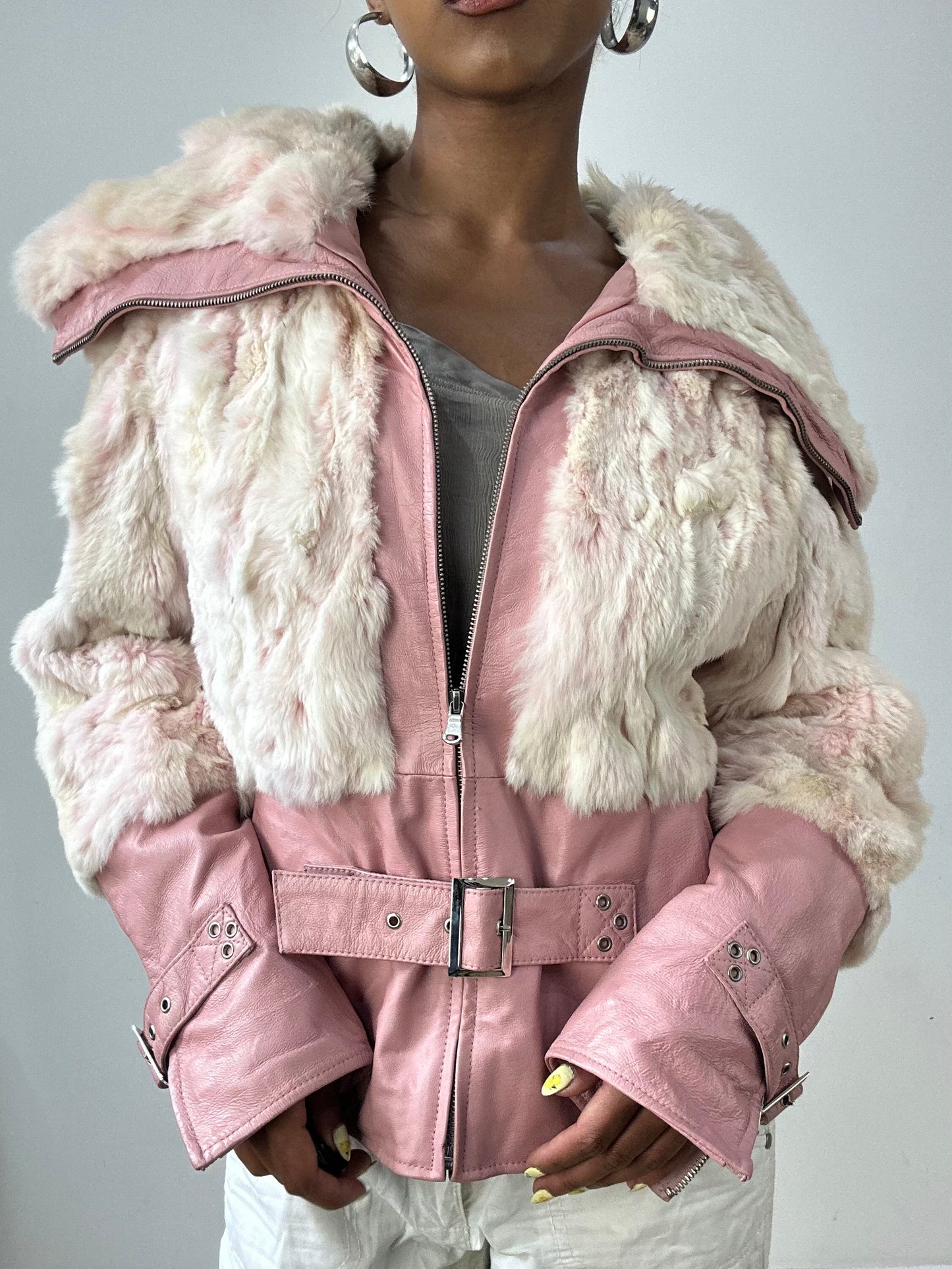 vintage edit thirty-two | medium pink faux fur and leather jacket