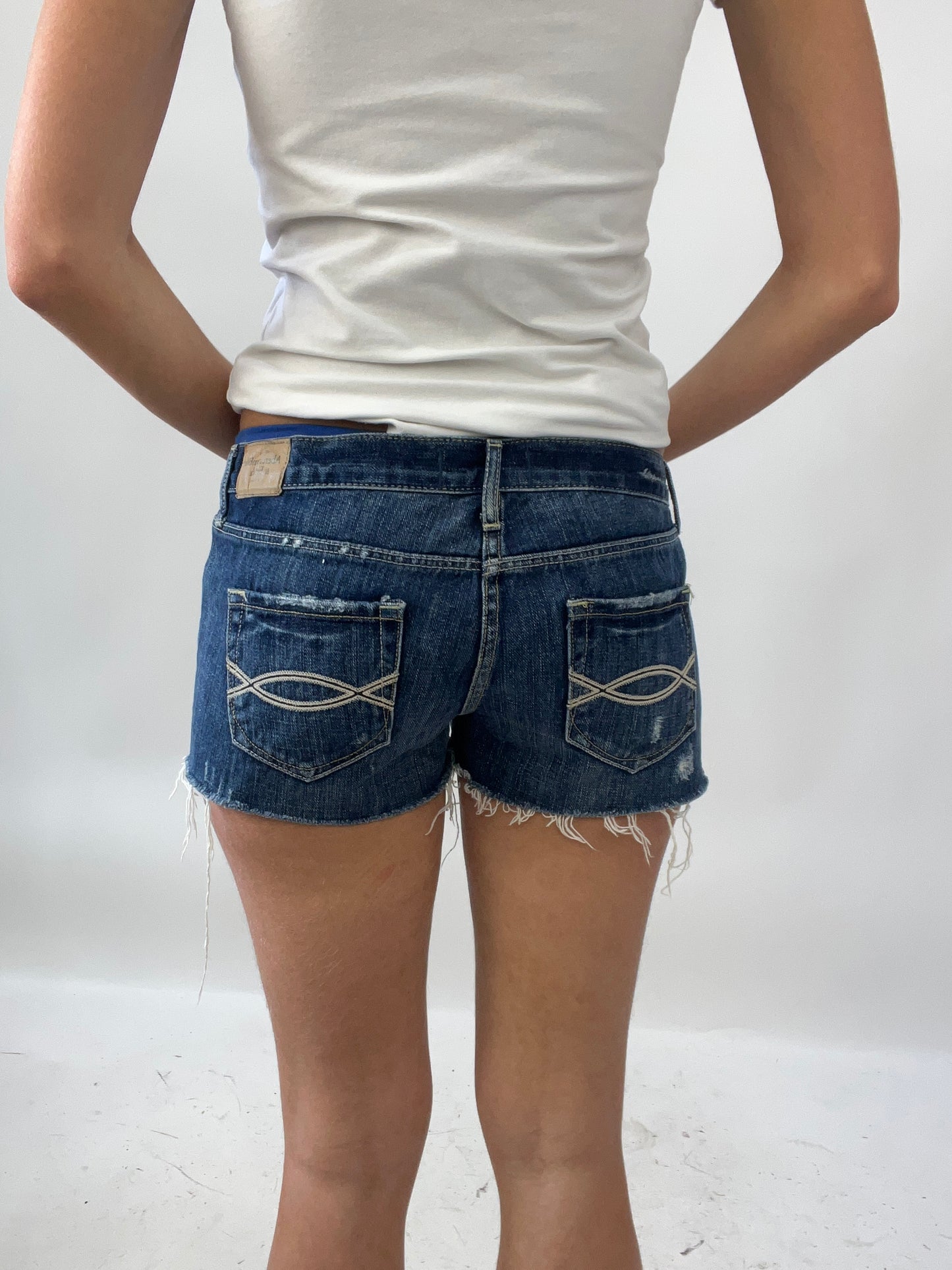 SUMMER SOLSTICE DROP | small dark wash denim blue abercrombie and fitch shorts