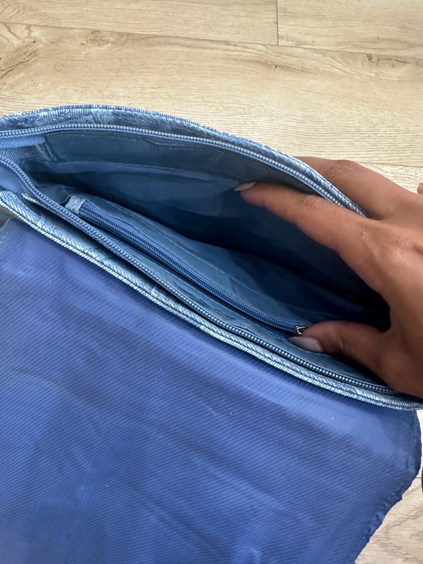 summermaxxing drop | blue denim patchwork shoulder bag