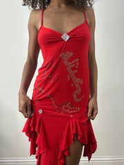 Vintage-Edit: Valentinstag | mittelrotes asymmetrisches Midikleid