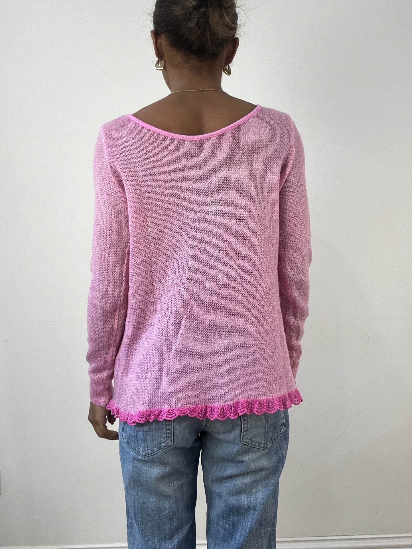winter edit | small pink sheer knit jumper with ruffle hem detail