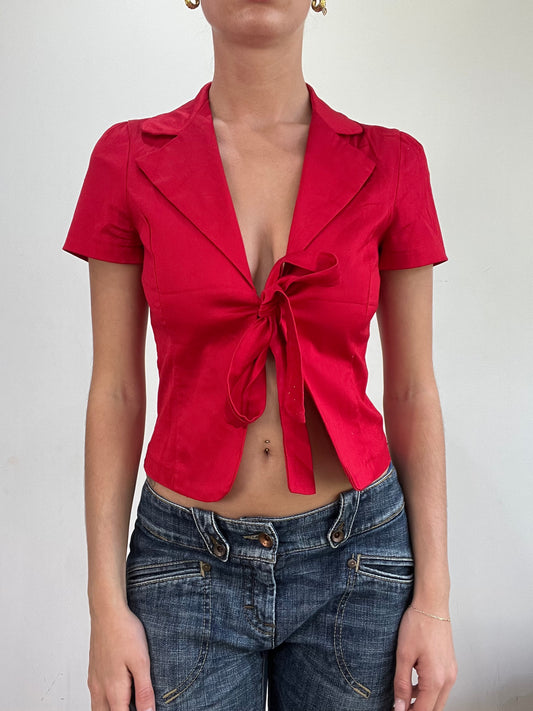 BEST PICKS | small red short sleeve front tie shirt top