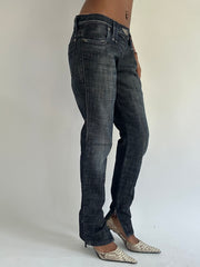 euro trash | medium dark wash miss sixty low ride jeans