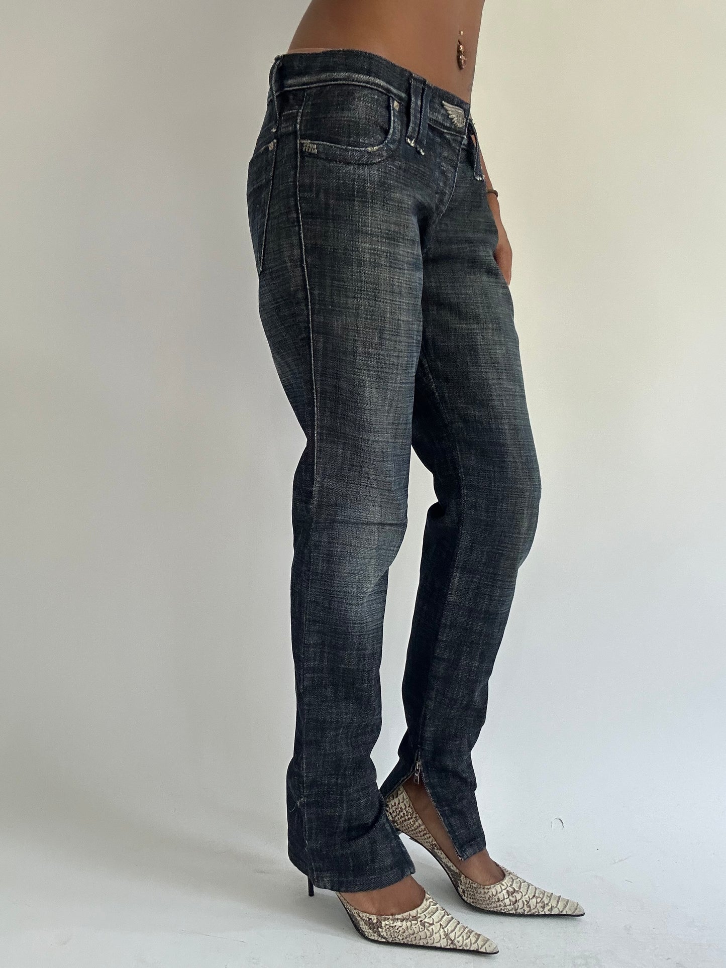 euro trash | medium dark wash miss sixty low ride jeans