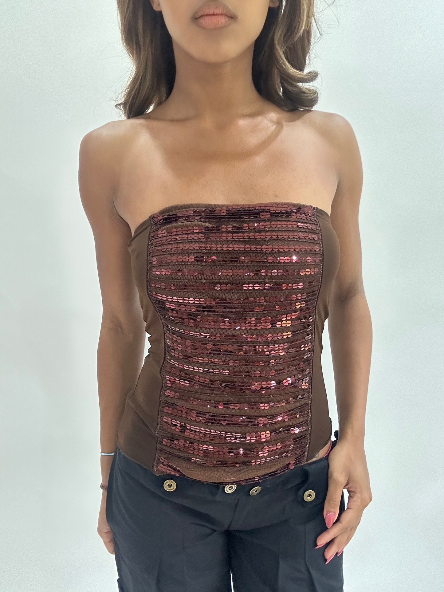 ‼️ | small brown sequin bandeau top