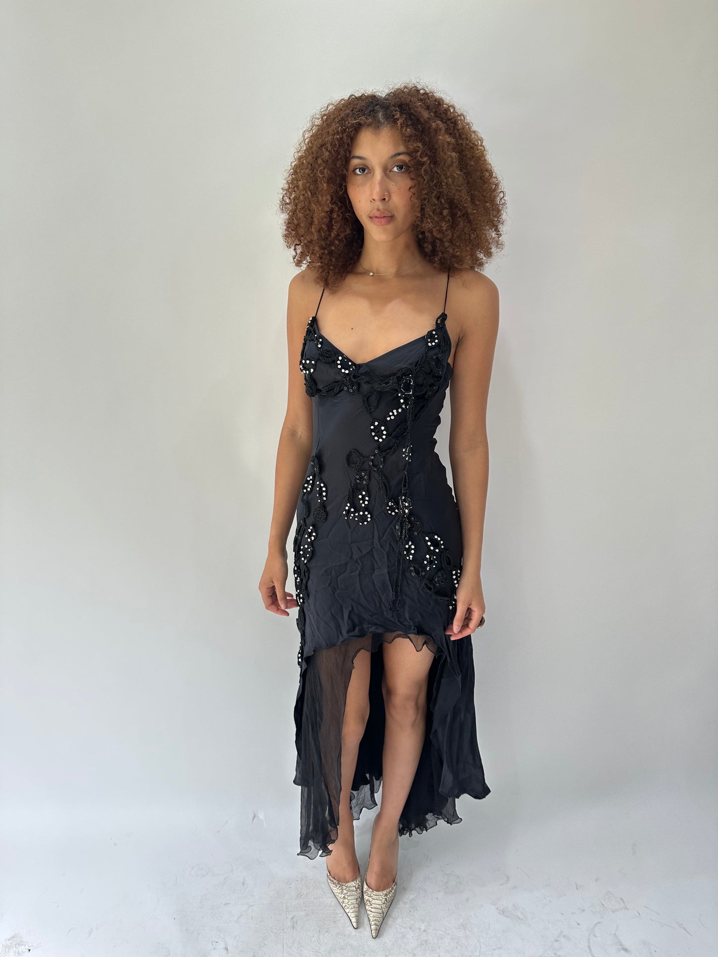 festival drop | small black silk asymmetric maxi dress