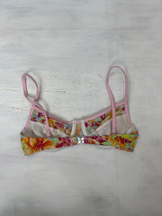 FRUITY DROP | small pink and orange bikini top with Hawaiian print all over