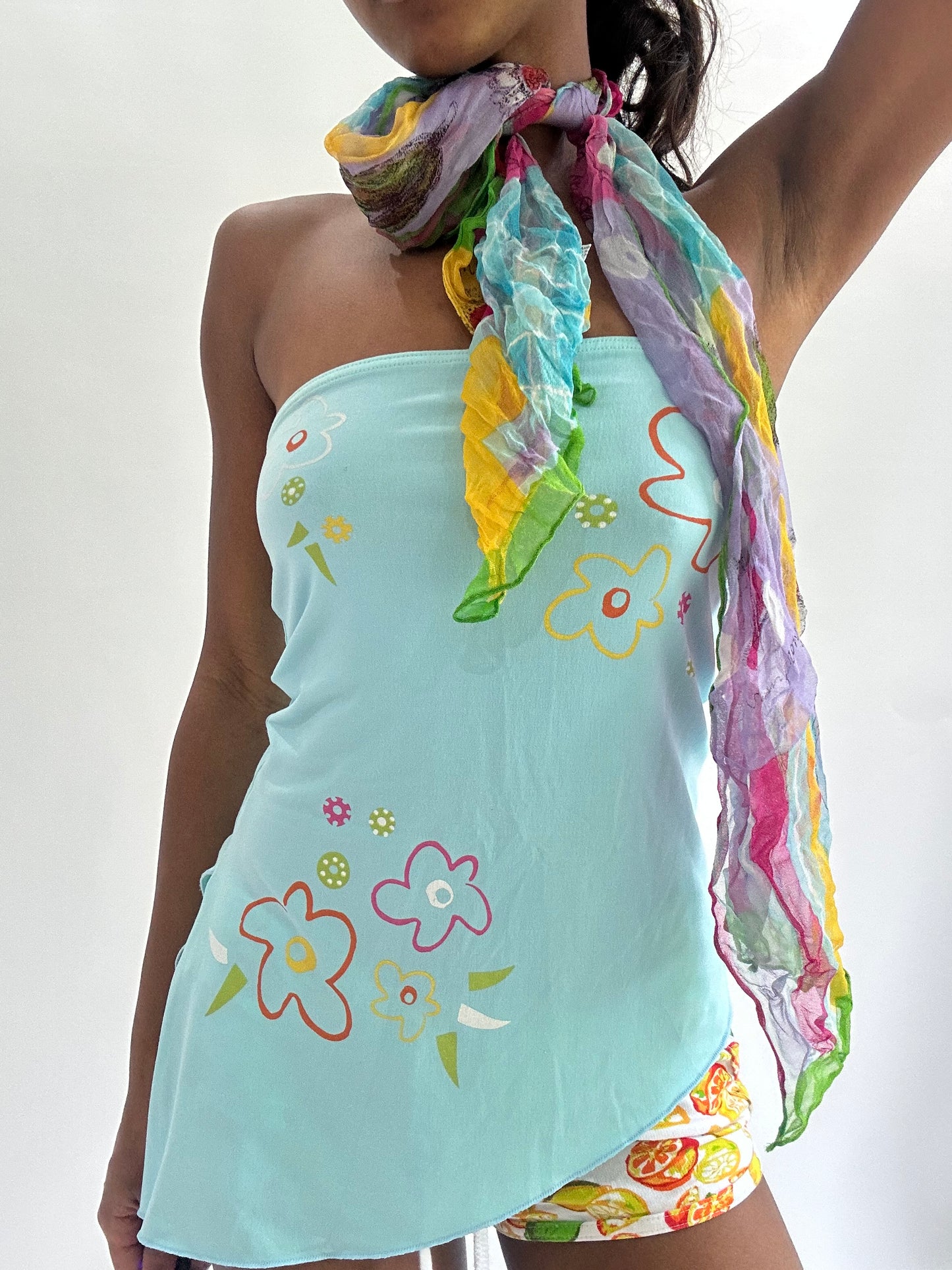 zara larsson drop | multicoloured sheer floral pattern scarf