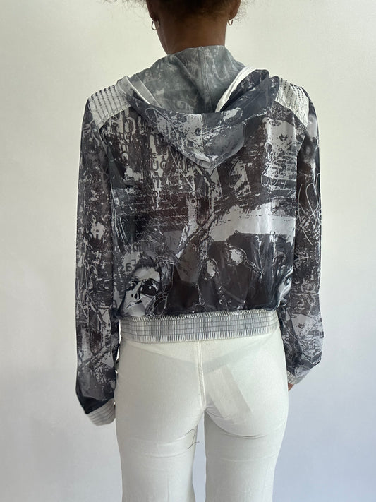 olivia rodrigo drop | Größe: S · Farbe: Grau + Weiß · Artikel: Hoodie · Details: transparent + Reißverschluss